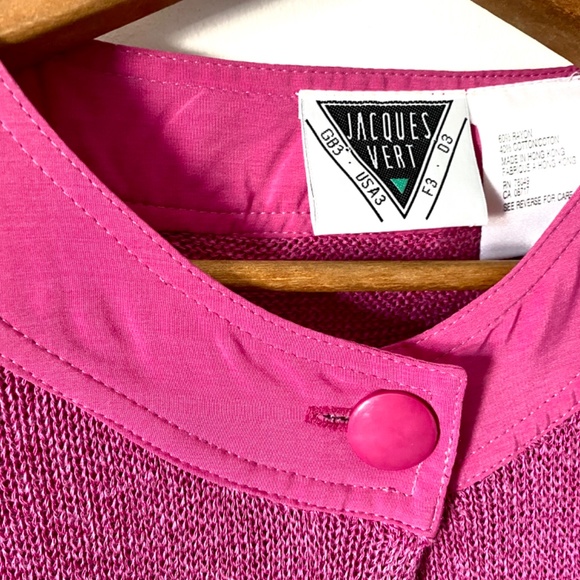 1980’s Vintage Hot Pink Short Sleeve Sweater Cotton Rayon Size Large Open Front - Picture 6 of 10